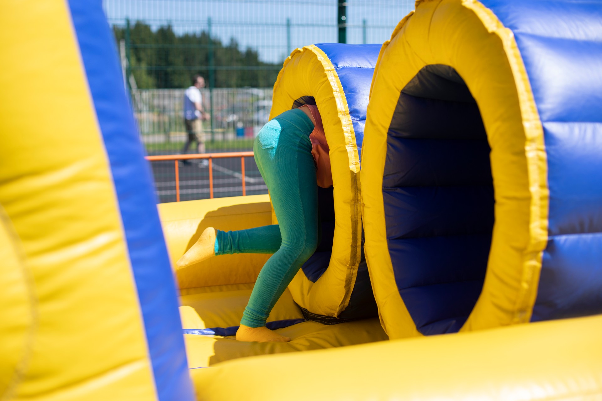 Inflatable tube. Rest obstacle course. Inflatable structure for fun.